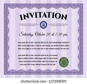 Violet Vintage invitation template. Cordial design. Detailed. With background. 