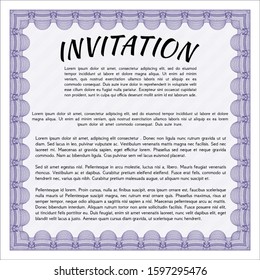 Violet Vintage invitation template. Cordial design. Printer friendly. Customizable, Easy to edit and change colors. 