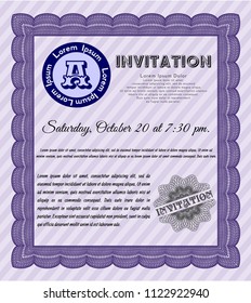 Violet Vintage invitation template. Customizable, Easy to edit and change colors. With guilloche pattern and background. Perfect design. 