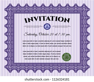 Violet Vintage invitation template. Customizable, Easy to edit and change colors. Easy to print. Money Pattern design. 