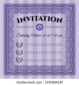 Violet Vintage invitation template. Customizable, Easy to edit and change colors. With guilloche pattern. Money Pattern. 