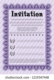 Violet Vintage invitation template. Customizable, Easy to edit and change colors. With complex background. Artistry design. 