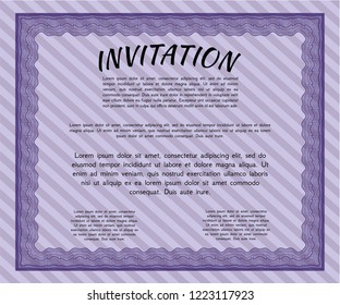 Violet Vintage invitation template. Customizable, Easy to edit and change colors. With guilloche pattern and background. Elegant design. 