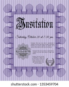 Violet Vintage invitation template. Customizable, Easy to edit and change colors. With complex linear background. Excellent design. 