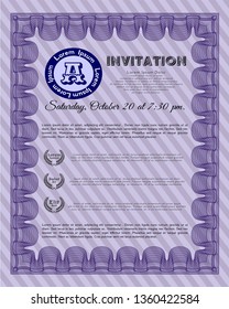Violet Vintage invitation template. Customizable, Easy to edit and change colors. With great quality guilloche pattern. Artistry design. 