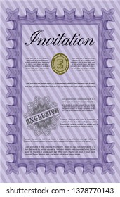 Violet Vintage invitation template. Customizable, Easy to edit and change colors. With linear background. Sophisticated design. 