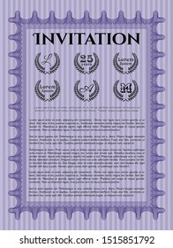 Violet Vintage invitation template. Customizable, Easy to edit and change colors. With guilloche pattern and background. Nice design. 