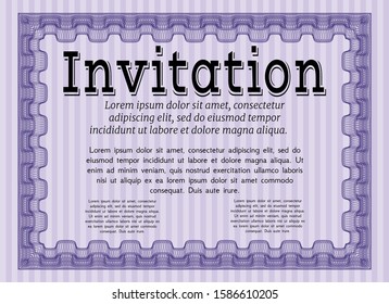 Violet Vintage invitation template. Customizable, Easy to edit and change colors. With great quality guilloche pattern. Cordial design. 