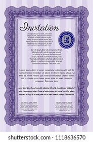 Violet Vintage invitation template. Detailed. Easy to print. Good design. 