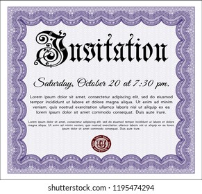 Violet Vintage invitation template. Detailed. With quality background. Money style design. 