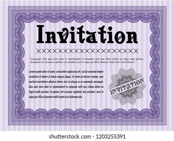Violet Vintage invitation template. Detailed. With great quality guilloche pattern. Lovely design. 