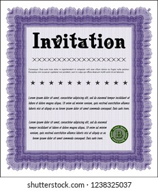 Violet Vintage invitation template. Detailed. Printer friendly. Beauty design. 