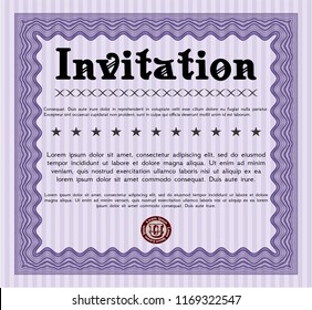 Violet Vintage invitation template. Easy to print. Detailed. Money design. 