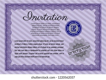 Violet Vintage invitation template. Easy to print. Money style design. Customizable, Easy to edit and change colors. 