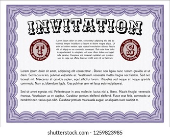Violet Vintage invitation template. Easy to print. Customizable, Easy to edit and change colors. Perfect design. 