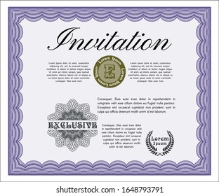 Plantilla de invitación de época violada. Fácil de imprimir. Personalizable, Fácil de editar y cambiar de color. Diseño cordial. 