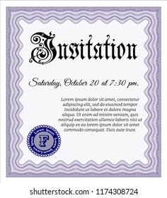 Violet Vintage invitation template. Elegant design. With great quality guilloche pattern. Detailed. 