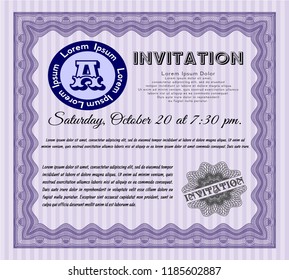 Violet Vintage invitation template. Elegant design. Vector illustration. Complex background. 