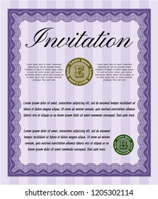 Violet Vintage invitation template. Elegant design. With quality background. Detailed. 