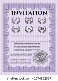 Violet Vintage invitation template. Elegant design. With guilloche pattern and background. Customizable, Easy to edit and change colors. 