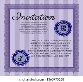 Violet Vintage invitation template. Excellent design. Detailed. With great quality guilloche pattern. 