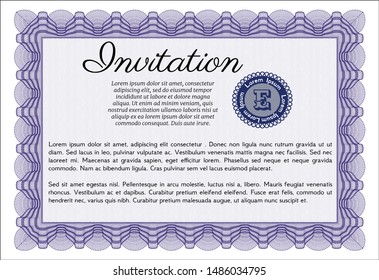 Violet Vintage invitation template. Excellent design. Easy to print. Customizable, Easy to edit and change colors. 