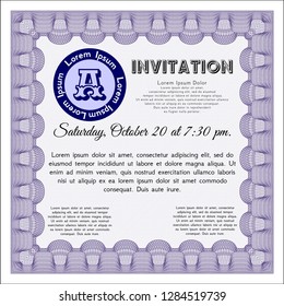 Violet Vintage invitation template. With great quality guilloche pattern. Retro design. Customizable, Easy to edit and change colors. 