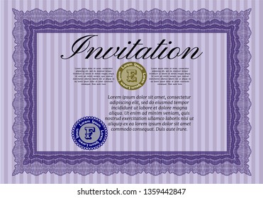 Violet Vintage invitation template. With great quality guilloche pattern. Detailed. Sophisticated design. 