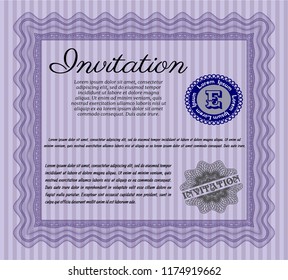 Violet Vintage invitation template. With guilloche pattern. Customizable, Easy to edit and change colors. Lovely design. 