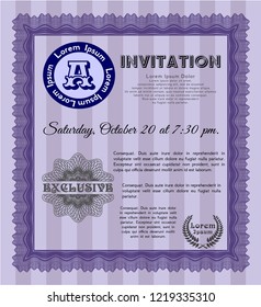 Violet Vintage invitation template. With guilloche pattern and background. Elegant design. Customizable, Easy to edit and change colors. 
