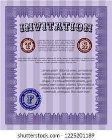 Violet Vintage invitation template. With guilloche pattern. Customizable, Easy to edit and change colors. Modern design. 