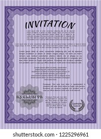 Violet Vintage invitation template. With guilloche pattern. Lovely design. Customizable, Easy to edit and change colors. 