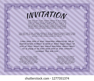 Violet Vintage invitation template. With guilloche pattern. Modern design. Vector illustration. 