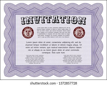 Violet Vintage invitation template. With guilloche pattern. Perfect design. Vector illustration. 