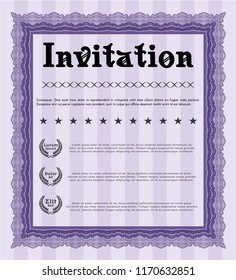 Violet Vintage invitation template. With linear background. Vector illustration. Nice design. 