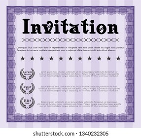 Violet Vintage invitation template. With linear background. Perfect design. Vector illustration. 