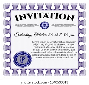 Violet Vintage invitation template. With linear background. Vector illustration. Excellent design. 