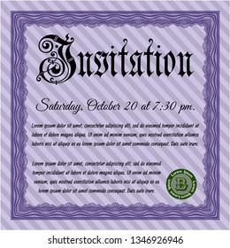 Violet Vintage invitation template. With linear background. Vector illustration. Money Pattern. 