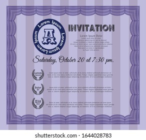 Violet Vintage invitation template. With linear background. Customizable, Easy to edit and change colors. Money design. 
