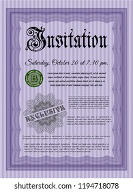 Violet Vintage invitation template. Lovely design. Vector illustration. With guilloche pattern and background. 