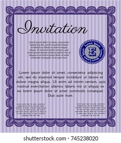 Violet Vintage invitation template. Modern design. Detailed. With background. 
