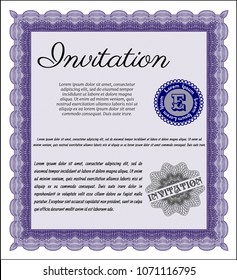 Violet Vintage invitation template. Money design. Vector illustration. With great quality guilloche pattern. 