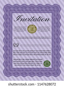 Violet Vintage invitation template. Money Pattern. Detailed. Complex background. 
