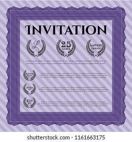 Violet Vintage invitation template. Money Pattern design. Easy to print. Detailed. 