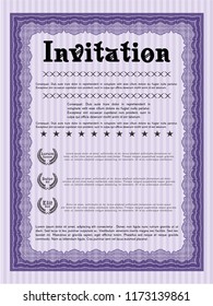 Violet Vintage invitation template. Money Pattern. With complex linear background. Customizable, Easy to edit and change colors. 