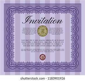 Violet Vintage invitation template. Money style design. Customizable, Easy to edit and change colors. With linear background. 