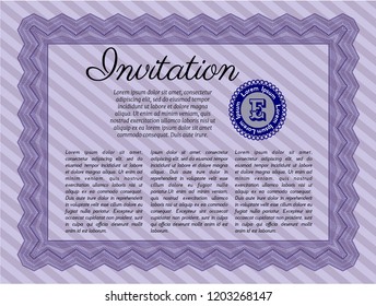 Violet Vintage invitation template. Money Pattern. Printer friendly. Customizable, Easy to edit and change colors. 