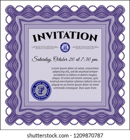 Violet Vintage invitation template. Money Pattern. Detailed. Complex background. 