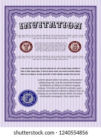 Violet Vintage invitation template. Money Pattern. Detailed. Easy to print. 