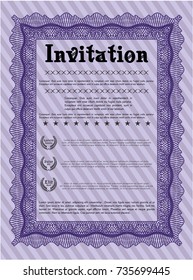 Violet Vintage invitation template. Money Pattern design. Printer friendly. Customizable, Easy to edit and change colors. 